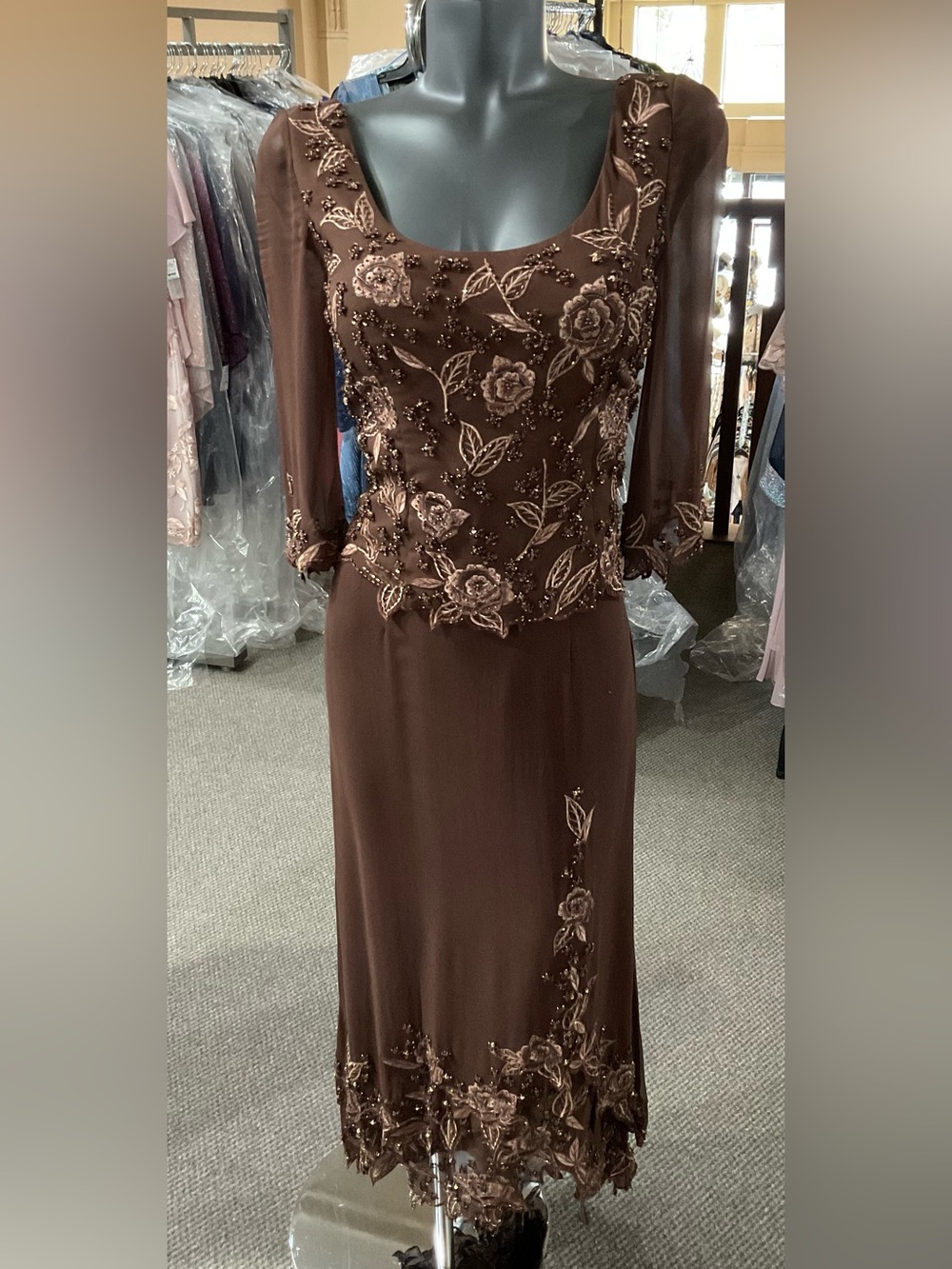 Size 10 Brown Embroidered Long Sleeve Dress